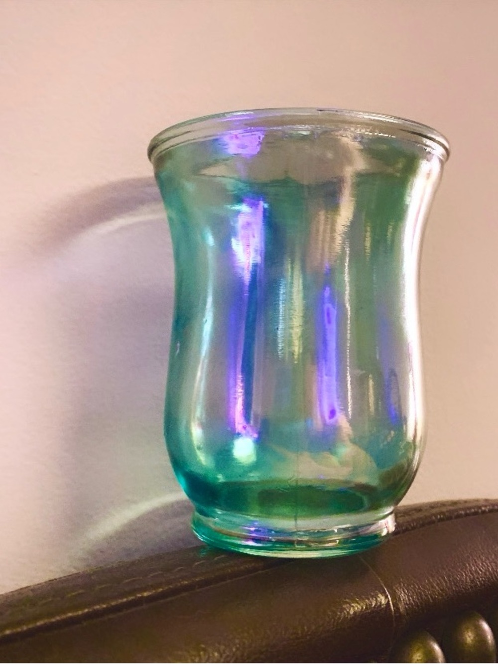 Iridescent Emerald Glass Votive Candle Holder / Small Floral Vase
